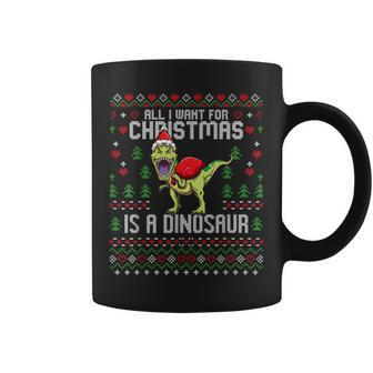 All I Want For Christmas Dinosaur T-Rex Ugly Xmas Sweater Coffee Mug - Seseable