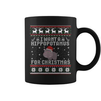 I Want A Hippopotamus For Christmas Hippo Ugly Sweater Coffee Mug | Mazezy DE