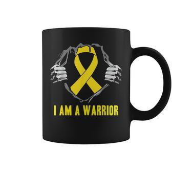 I Am A Warrior Childhood Cancer Awareness Gold Ribbon Coffee Mug | Mazezy UK