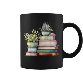 Watercolor Succulents And Books Coffee Mug | Mazezy