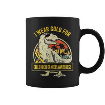 I Wear Gold For Childhood Cancer Awareness Dinosaur Boys Coffee Mug - Monsterry