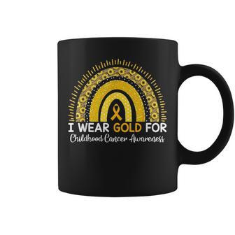 I Wear Gold For Childhood Cancer Awareness Rainbow Leopard Coffee Mug | Mazezy