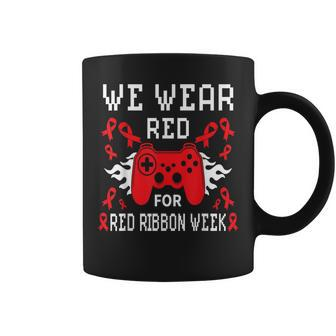 We Wear Red For Red Ribbon Week Awareness Gamer Video Game Coffee Mug | Mazezy