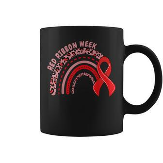 We Wear Red For Red Ribbon Week Awareness Rainbow Leopard Coffee Mug - Seseable