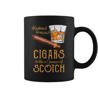 Weekend Forecast Cigars Chance Of Bourbon Fathers Day Gift Cigars Funny Gifts Coffee Mug | Mazezy