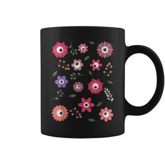 Weirdcore Aesthetic Floral Eyes Pattern Aesthetic Coffee Mug | Mazezy