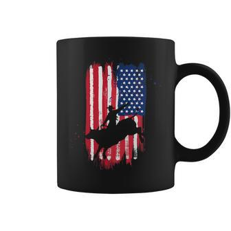 Western Bull Riding Rodeo Cowboy American Flag Patriotic Patriotic Funny Gifts Coffee Mug | Mazezy