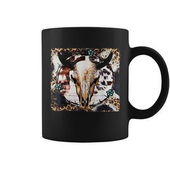 Western Leopard Cow Bull Skull Boho Bohemian Cowgirl Rodeo Coffee Mug | Mazezy
