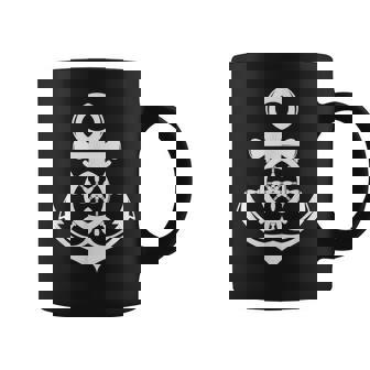 White Anchor And Ship Sring Wheel Sailor Maritime Coffee Mug | Mazezy