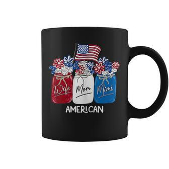 Wife Mom Mimi Flowers With American Flag 4Th Of July Coffee Mug | Mazezy