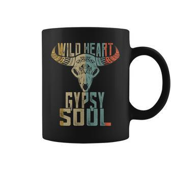 Wild Heart Gypsy Soul  Vintage Boho Cow Bull Skull Coffee Mug