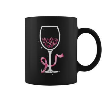 Wine Glass Pink Ribbon Cool Breast Cancer Awareness Coffee Mug - Seseable
