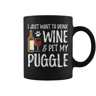 Wine And Puggle Dog Mom Or Dog Dad Idea Coffee Mug - Seseable