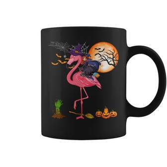 Witch Riding Flamingo Halloween Horror Carved Pumpkins Halloween Coffee Mug | Mazezy