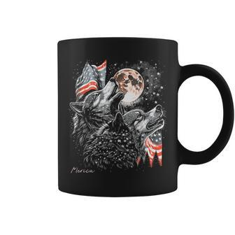 Wolf 4Th Of July American Flag Howling America Moon Funny Coffee Mug | Mazezy DE