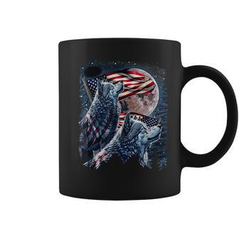 Wolf 4Th Of July American Flag Howling Wolves Under Moon Gifts For Wolf Lovers Funny Gifts Coffee Mug | Mazezy
