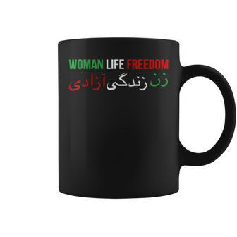 Woman Life Freedom Iran English Persian Protest Slogan Coffee Mug | Mazezy