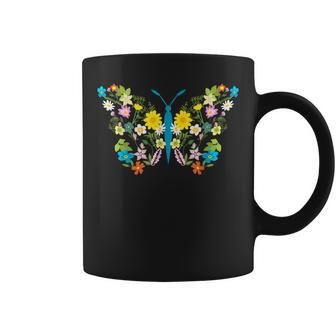 Women Men Wildflower Summer Flowers Butterfly Shape Graphic Coffee Mug - Monsterry