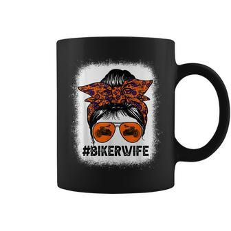 Women Messy Bun Biker Wife Motorcycles Lover Bleached Coffee Mug - Seseable