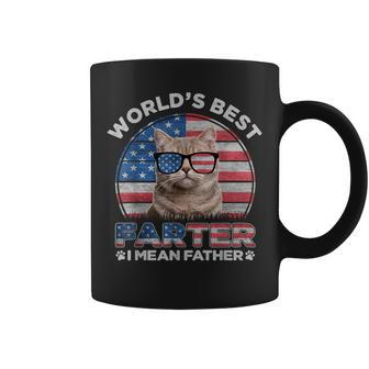 World’S Best Farter I Mean Father Best Cat Dad Ever Us Flag Coffee Mug | Mazezy
