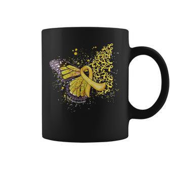 Yellow Ribbon Bone Cancer Awareness Dripping Butterfly Butterfly Funny Designs Funny Gifts Coffee Mug | Mazezy