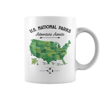 63 National Parks Map Us Park Retro Vintage Camping Hiking Coffee Mug - Seseable