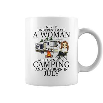 A Woman Who Loves Camping And Was Born In July Camping Funny Gifts Coffee Mug | Mazezy