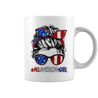 All American Girl 4Th Of July Women Messy Bun Usa Flag Coffee Mug - Monsterry CA