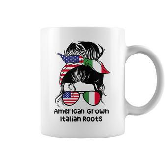 American Grown With Italian Roots Messy Bun Coffee Mug | Mazezy