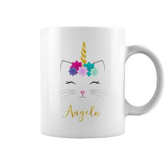 Angela Name Personalized Cat Unicorn Coffee Mug | Mazezy