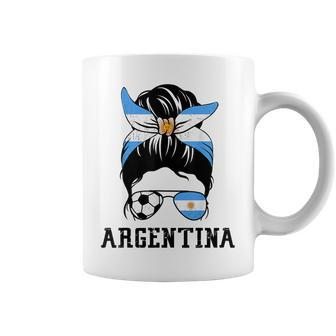 Argentinian Soccer Girl Mom Messy Bun Argentina Football Fan Coffee Mug | Mazezy AU