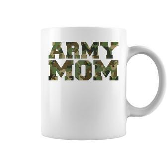 Army Mom Distressed Font With Army Pattern Mom Of Us Army Coffee Mug | Mazezy