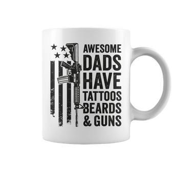 Awesome Dads Have Tattoos Beards & Guns - Funny Dad Gun Coffee Mug - Thegiftio UK