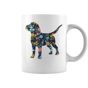 Beagle Floral Dog Silhouette Graphic Coffee Mug - Seseable