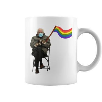 Bernie Sanders Mittens Meme Lgbtq Flag Gay Pride Coffee Mug | Mazezy