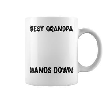Best Grandpa Hands Down Kids Craft Handprints Fathers Day Coffee Mug - Seseable