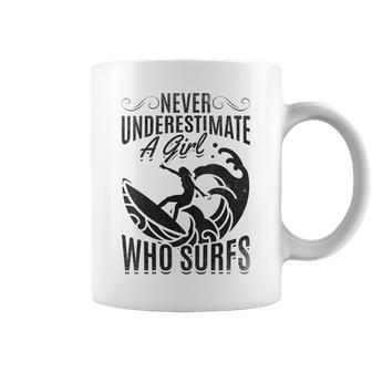 Big Wave Surfing Girls Never Underestimate A Girl Who Surfs Gift For Womens Coffee Mug - Seseable