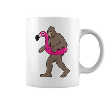 Bigfoot In Floatable Flamingo | Cute Pool Party Funny Gift Flamingo Funny Gifts Coffee Mug | Mazezy