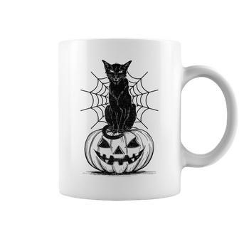 Black Cat Scary Halloween Pumpkin Costume Cat Lovers Coffee Mug | Mazezy