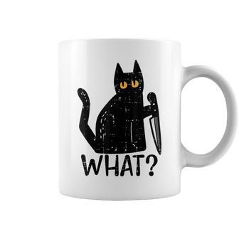 Black Cat What Knife Funny Murderous Halloween Pet Men Women Coffee Mug - Seseable