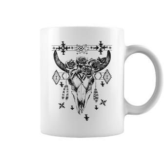 Boho Cow Bull Skull With Rose For Girl And Women Coffee Mug | Mazezy CA