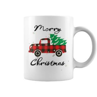 Buffalo Plaid Christmas Tree Cute Red Truck Xmas Coffee Mug | Mazezy