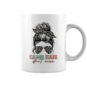 Camp Hair Dont Care Messy Bun Camping Life Camping Lovers Coffee Mug - Seseable