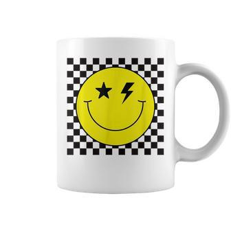 Checkered Lightning Eyes Yellow Smile Face Happy Face Coffee Mug - Seseable