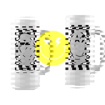 Checkered Lightning Eyes Yellow Smile Face Happy Face Coffee Mug - Seseable