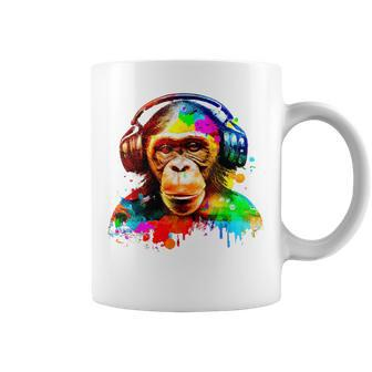 Chimpanzee With Headphones Coffee Mug | Mazezy