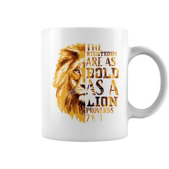 Christian Bible Verse Gifts Proverbs 28 Lion Graphic On Back Coffee Mug | Mazezy