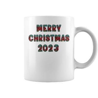 Christmas Plaid Doodle Letters Alpha Merry Christmas 2023 Coffee Mug | Mazezy
