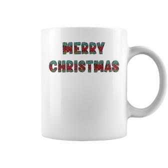 Christmas Plaid Doodle Letters Alpha Merry Christmas Coffee Mug | Mazezy