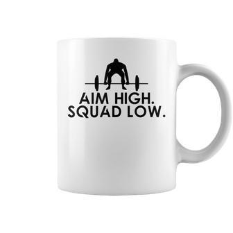 Cool Fitness Motivational Aim High Squat Low Quote Gym Coffee Mug | Mazezy